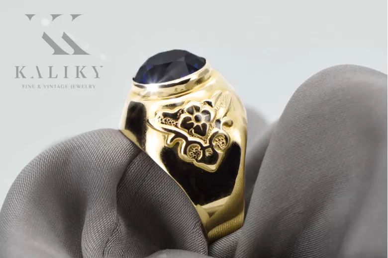 Кольцо Сапфир 14-кв Желтое золото Винтаж vrc078y